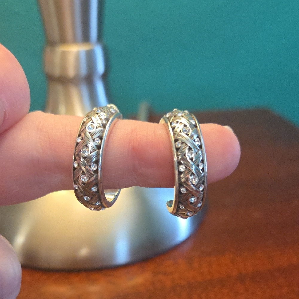 Brighton Braided With Rhinestones Hoop Earrings EUC